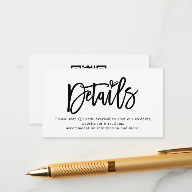 Mini Script QR Code Wedding Details Enclosure Card (Front/Back In Situ)