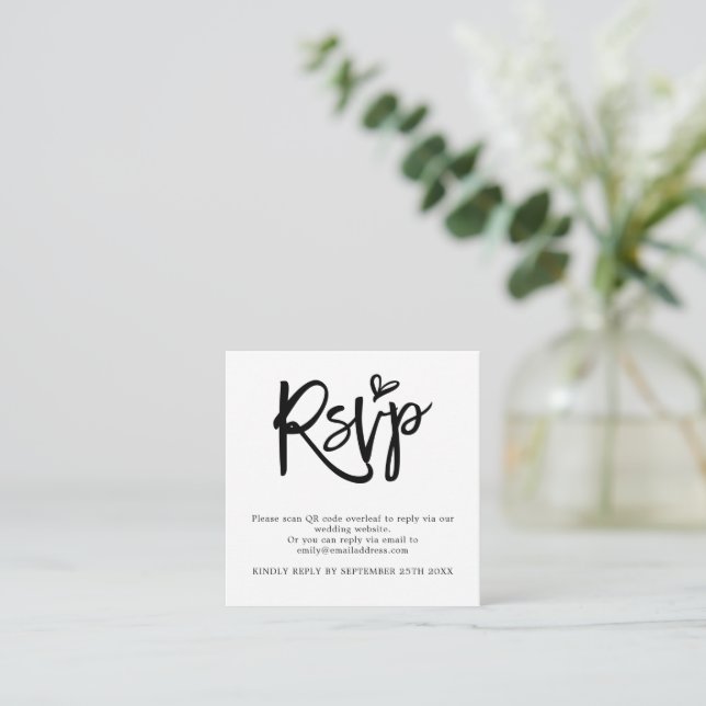 Mini Script QR Code Wedding RSVP Enclosure Card (Standing Front)