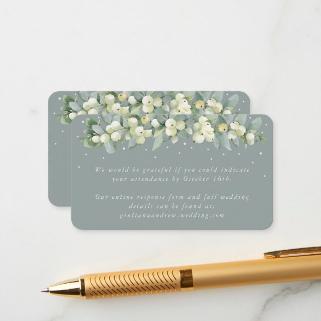 Mini Seafoam Snowberry+Eucalyptus Online RSVP Enclosure Card (Front/Back In Situ)