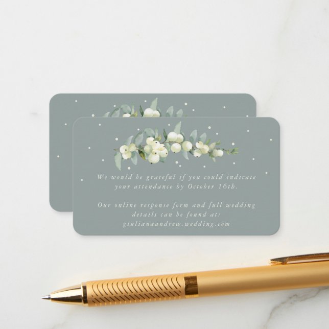 Mini Seafoam Snowberry+Eucalyptus Online RSVP Enclosure Card (Front/Back In Situ)
