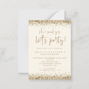 MINI She Said Yes Gold Glitter Cream Engagement Card