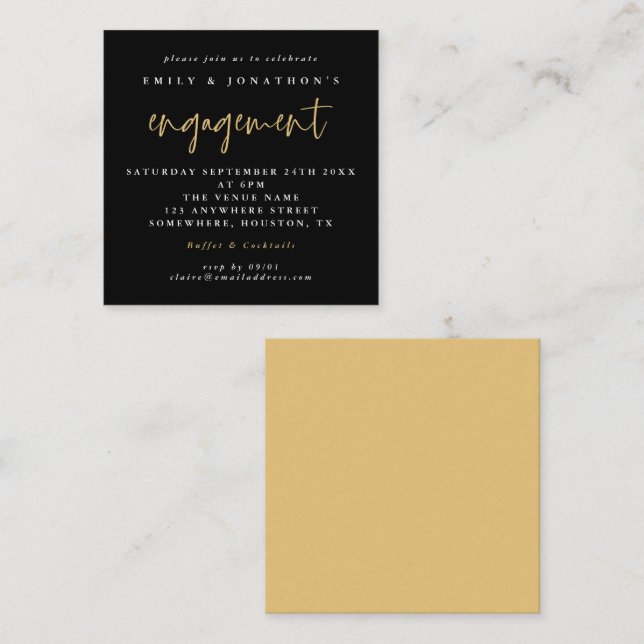 MINI Simple Script Gold Black Engagement Invite (Front/Back)