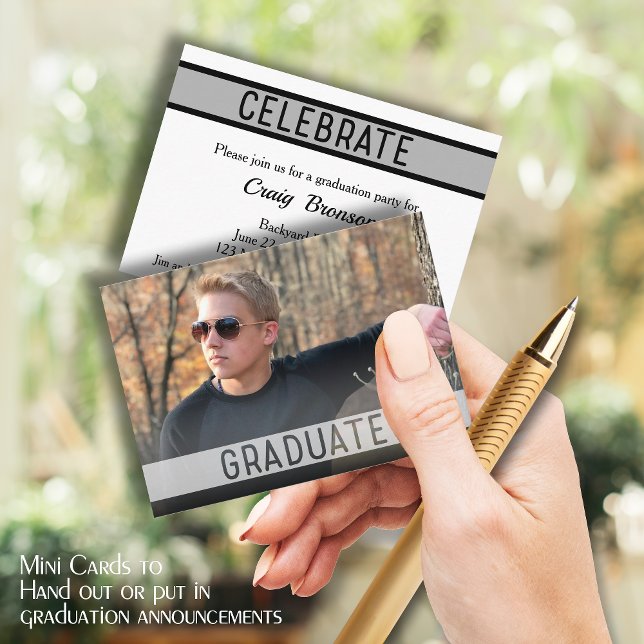 MINI Size 3.5" X 2.5" Grad  Photo Invitation Cards (Small 3.5" x 2.5" graduation party cards to hand out or include in your graduation announcements.)