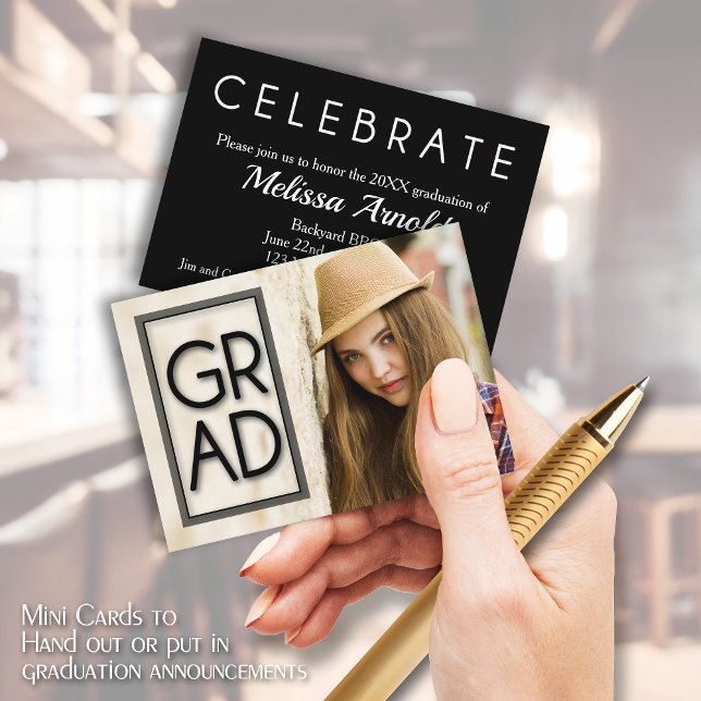 MINI Size 3.5" X 2.5" Grad  Photo Invite Cards (Small 3.5" x 2.5" graduation party cards to hand out or include in your graduation announcements.)