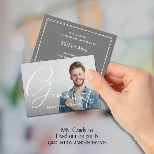 MINI Size 3.5" X 2.5" Photo Graduate Invitations (Small 3.5" x 2.5" graduation party cards to hand out or include in your graduation announcements.)