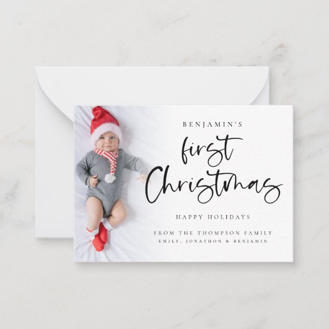Mini Size | Baby First Christmas Custom Photo Card (Front)