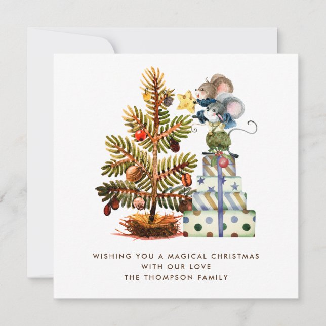 MINI SIZE Cute Mice Christmas Tree Holiday Card (Front)