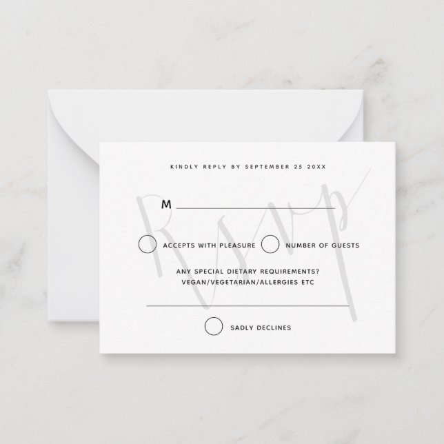 MINI SIZE Elegant Grey Script Text Overlay RSVP Card (Front)