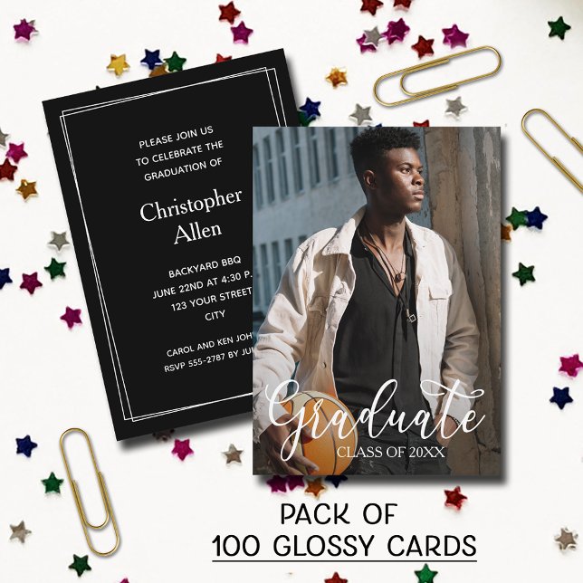 MINI Size Glossy Photo Graduation Invitations (SOLD BY PACK OF 100 CARDS - MINI 3.5" x 2.5" Photo glossy graduation glossy invitations)