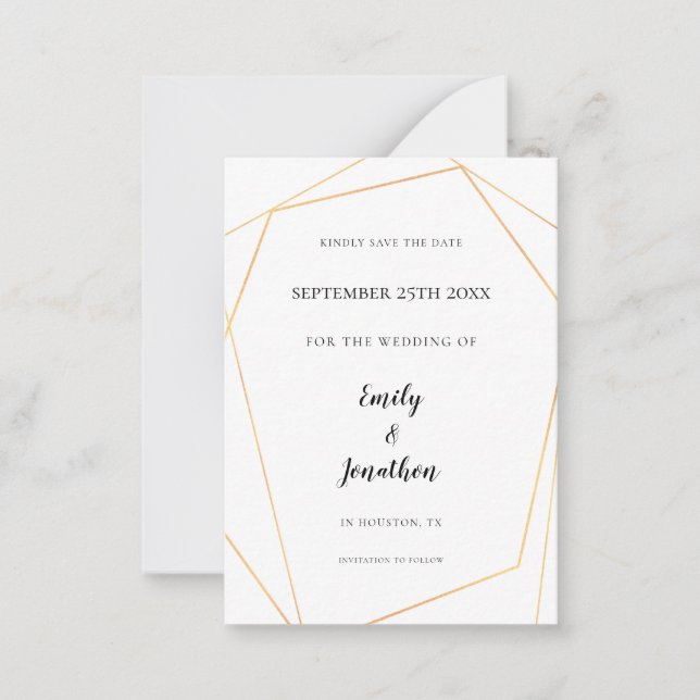 MINI SIZE | Gold Geometric Wedding Save The Date Card (Front)