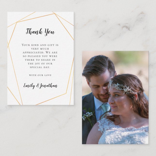 MINI SIZE | Gold Geometric Wedding Thank You Card (Front/Back)