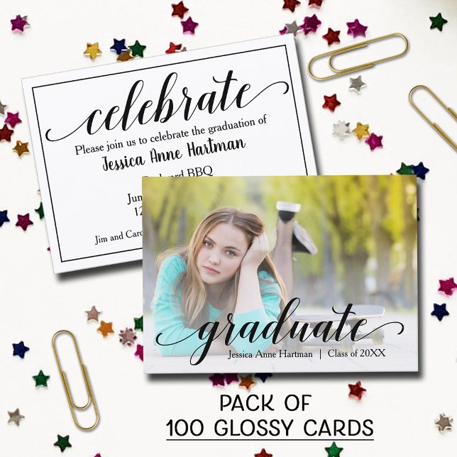 MINI Size Graduation Glossy  Photo Invite Cards (SOLD BY PACK OF 100 CARDS - MINI 3.5" x 2.5" Photo glossy graduation glossy invitations)