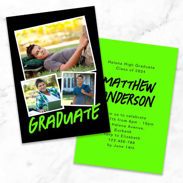 MINI SIZE Lime Green Photos Graduation Invitation (Creator Uploaded)