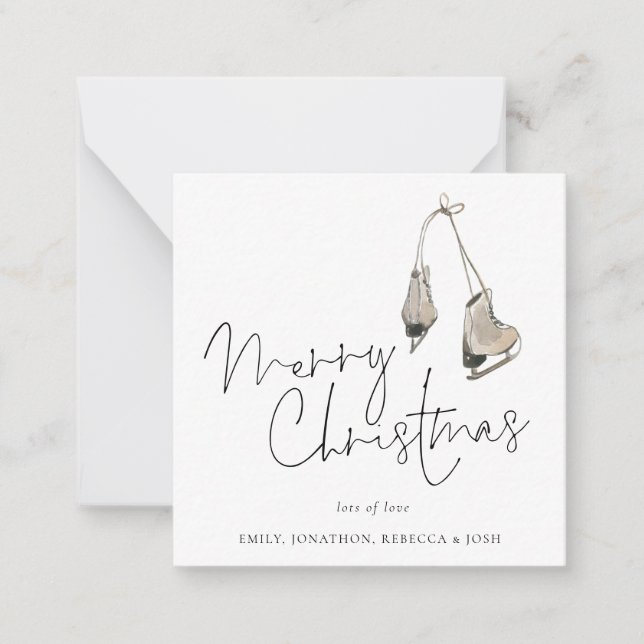 Mini Size | Minimalist Ice Skates Merry Christmas Card (Front)