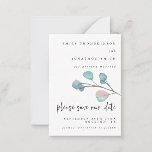 MINI SIZE Pastel Eucalyptus Wedding Save The Date Card