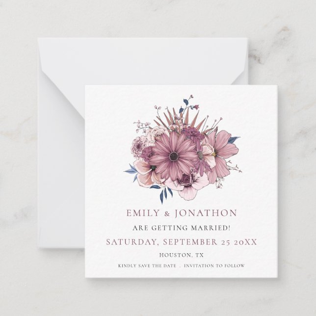 MINI SIZE | Purple Florals Wedding Save The Date Card (Front)