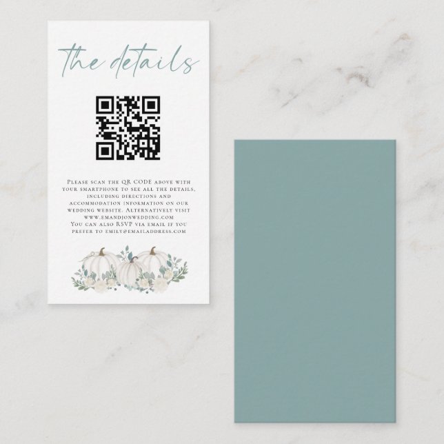 Mini size White Pumpkins QR Code Wedding Details Enclosure Card (Front/Back)