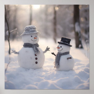 Mini Snowmen on a Bright Day Poster
