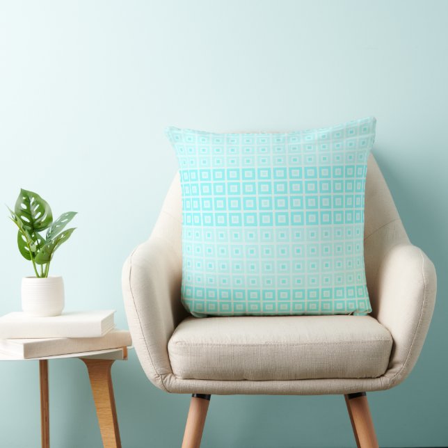 Mini Squares In Squares Duck Egg Blue Turquoise Cushion (Chair)
