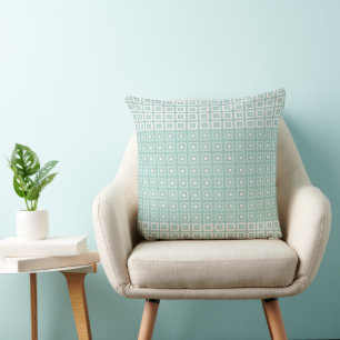 Mini Squares In Squares Duck Egg Green White  Cushion