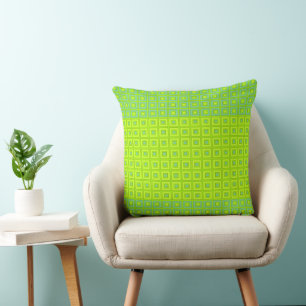 Mini Squares In Squares Lemon Lime Duck Egg Green Cushion