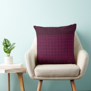 Mini Squares In Squares Magenta Aubergine  Cushion