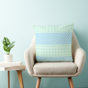 Mini Squares In Squares Pastel Blue Green Cushion