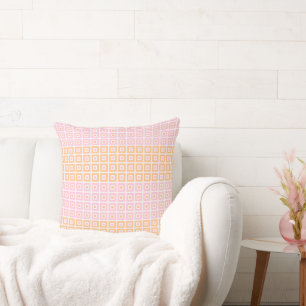 Mini Squares In Squares Pastel Orange Pink Cushion
