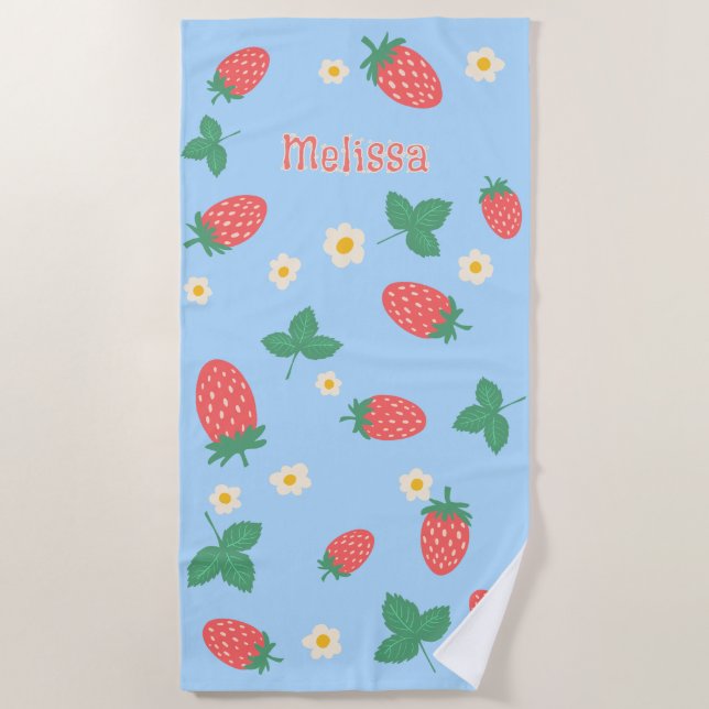 Mini Strawberry Blossom Personalised  Beach Towel (Front)