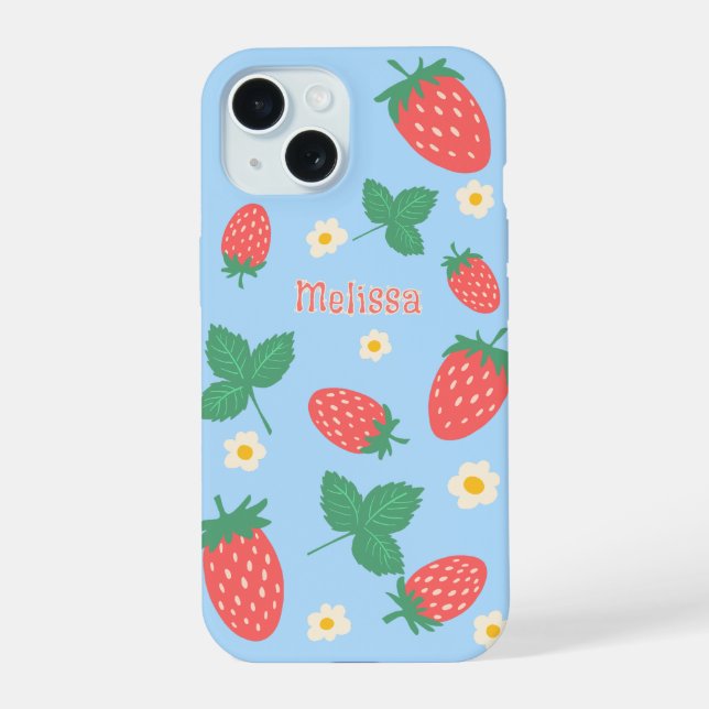 Mini Strawberry Blossom Personalised iPhone 15 Case (Back)