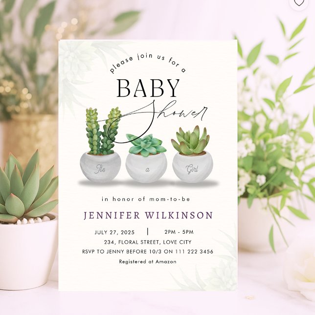 Mini Succulent Greenery Baby Shower Invitation (Mini Succulent Greenery Baby Shower Invitation)