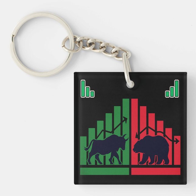 Mini Trader Keychain – Bull or Candlestick Design  (Front)
