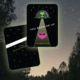 Mini UFO Alien Heart Abduction Kids Valentine Card