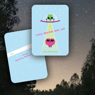 Mini UFO Alien Heart Abduction Kids Valentine Card