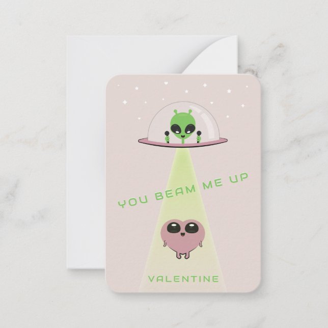 Mini UFO Alien Heart Abduction Kids Valentine Card (Front)