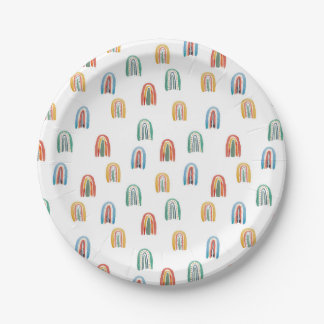 mini watercolor rainbows paper plate