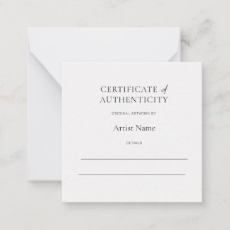 Mini White Certificate of Authenticity for Art Card
