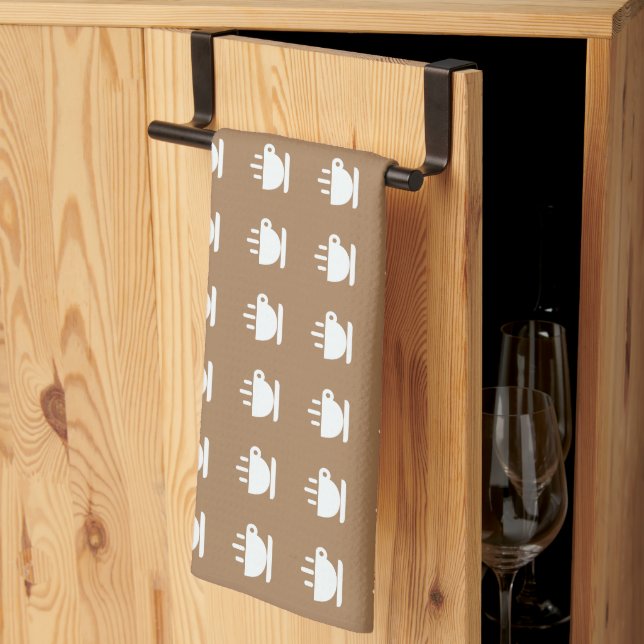 Mini White Cup Of Java Repeat Tan   Tea Towel (Thirds Fold)