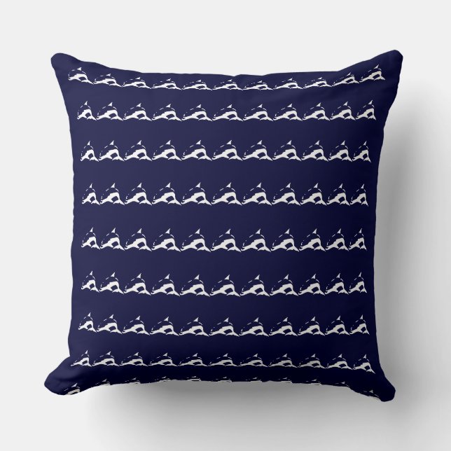mini white DOLPHIN  on navy blue pillow (Front)