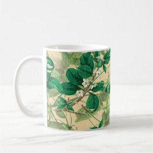 Mini white flowers with leaves pattern coffee mug
