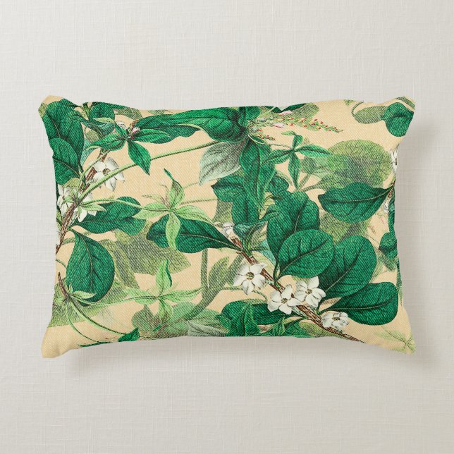 Mini white flowers with leaves pattern decorative cushion (Front)