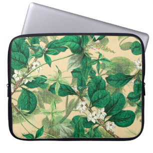 Mini white flowers with leaves pattern laptop sleeve