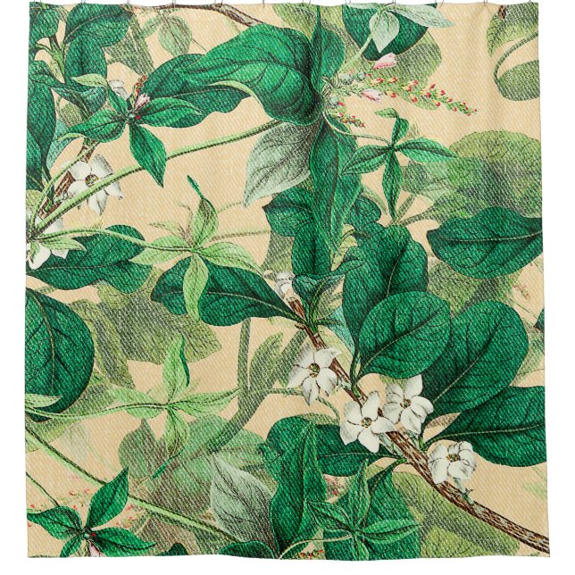 Mini white flowers with leaves pattern shower curtain (Front)