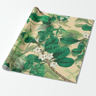 Mini white flowers with leaves pattern wrapping paper