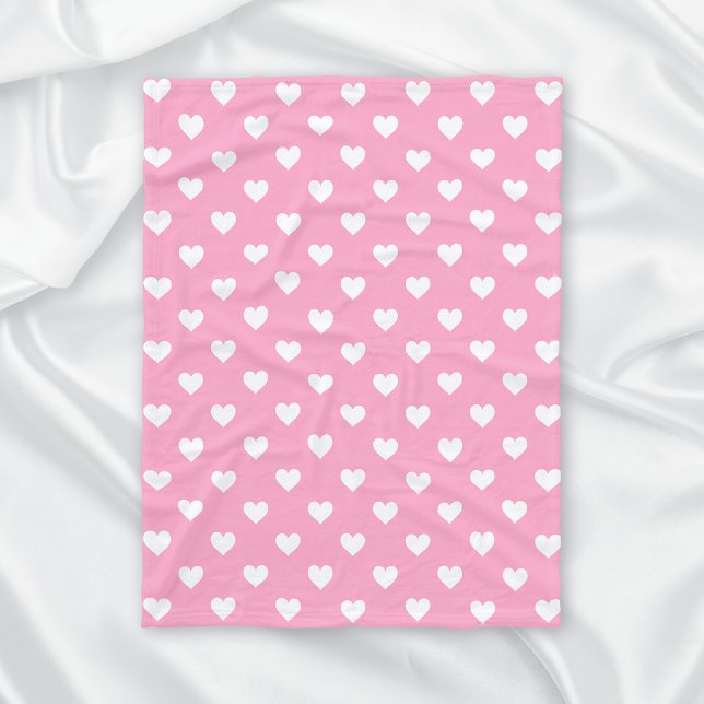 Mini White Hearts on Pink Fleece Blanket (Creator Uploaded)