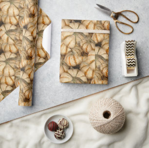 Mini white pumpkins with green and orange accents wrapping paper