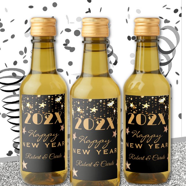 Mini Wine Black & Gold Happy New Year (10) Mini Label (Creator Uploaded)