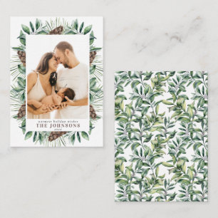 Mini Winter Pine Cone Berry Photo Christmas Script Card