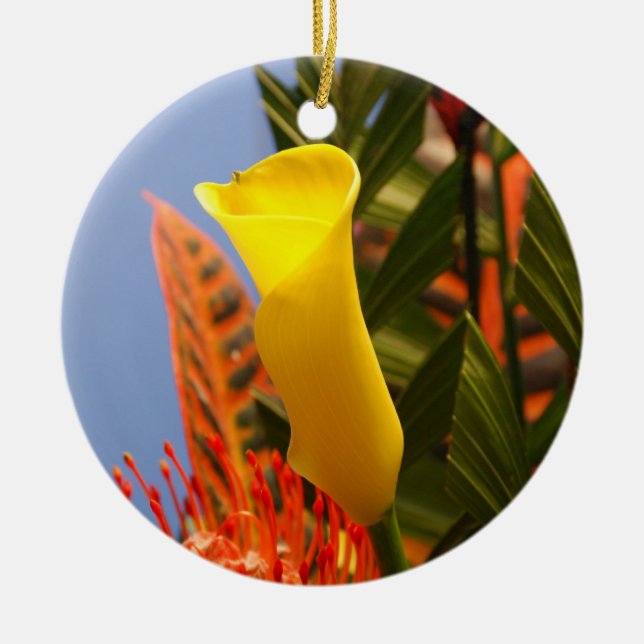 mini yellow calla lily ceramic ornament (Front)