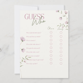 Miniaml Floral Guess Who Bridal Game Invitation